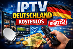 Eine kostenlose IPTV Senderliste auf einem Smart-TV Bildschirm mit Ladesymbol