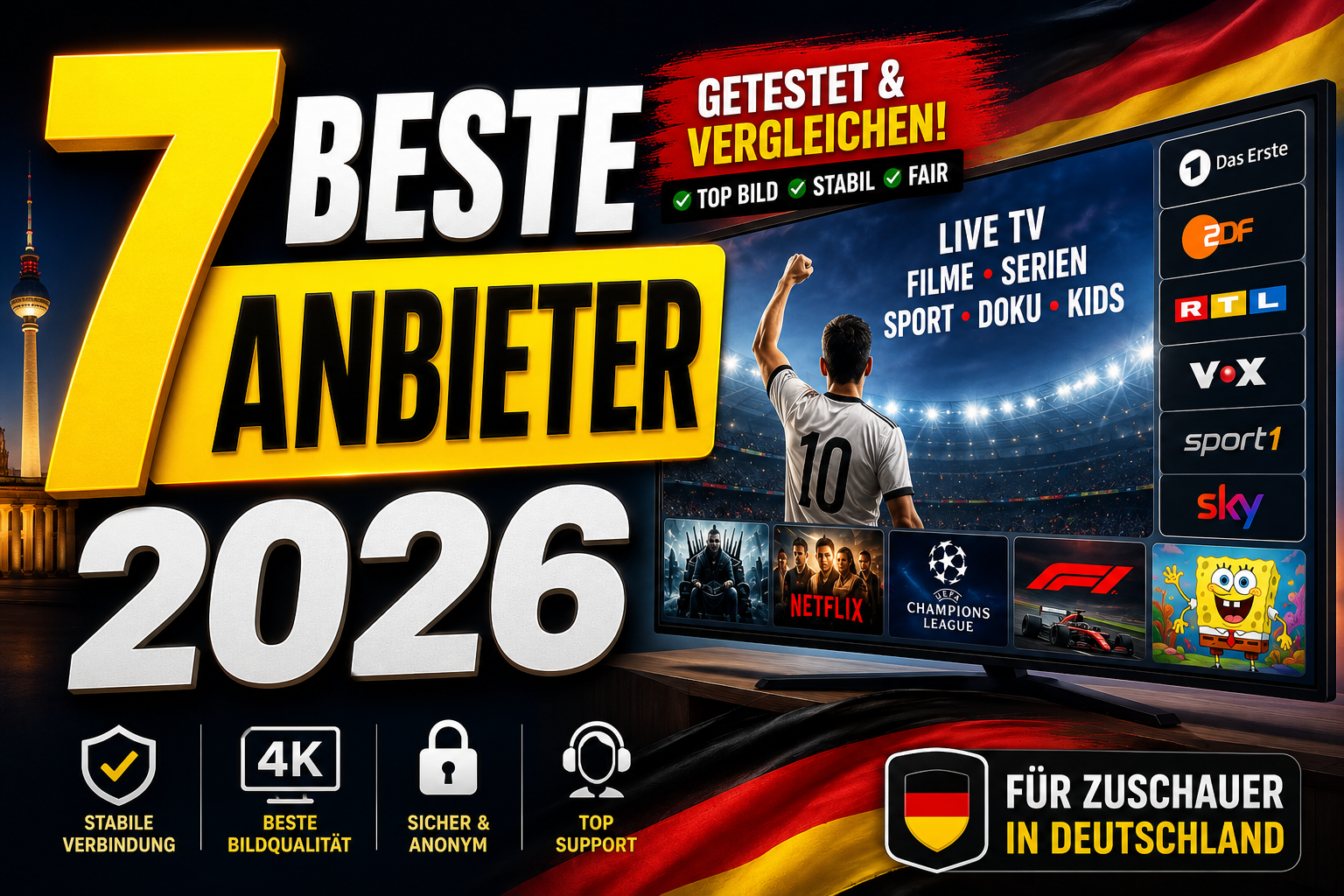 7 Beste IPTV Anbieter 2026 – Getestete Empfehlungen für Deutschland